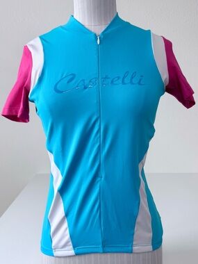 Castelli Women’s 3/4-Zip Short Sleeve Vibrant Blue Pink Cycling Jersey Small